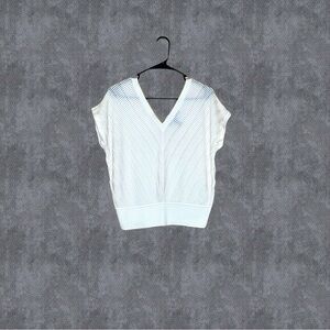 White House Black Market Woman’s White V-neck Top Size L